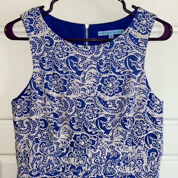 Antonio Melani Blue and White Crochet Lined Dress - Picture 2 of 8